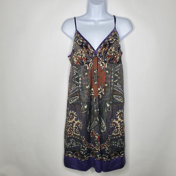 Eci New York Womens Abstract Purple Babydoll Slip Dress Size 6 Silky Art To Wear - Picture 1 of 9